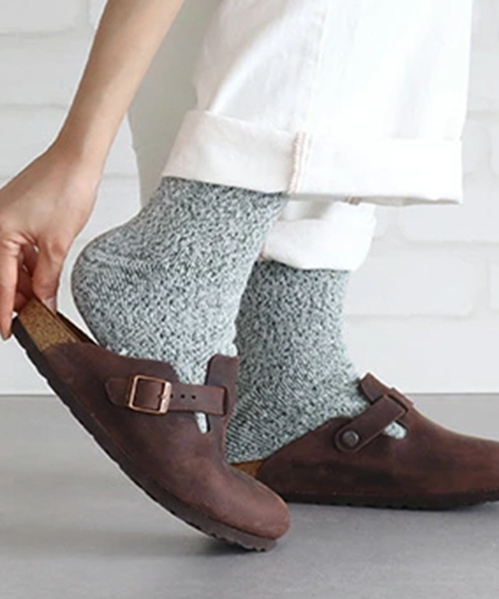 THING FABRICS - CASHMERE CAMP PLIE SOCKS / WHT-KHAKI