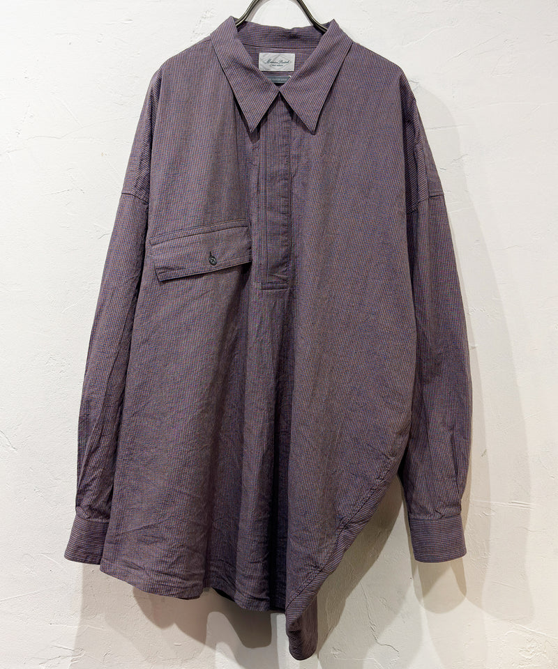 Marvine Pontiak Shirt Makers - Twist Pull Over / BLUE BROWN GINGHAM