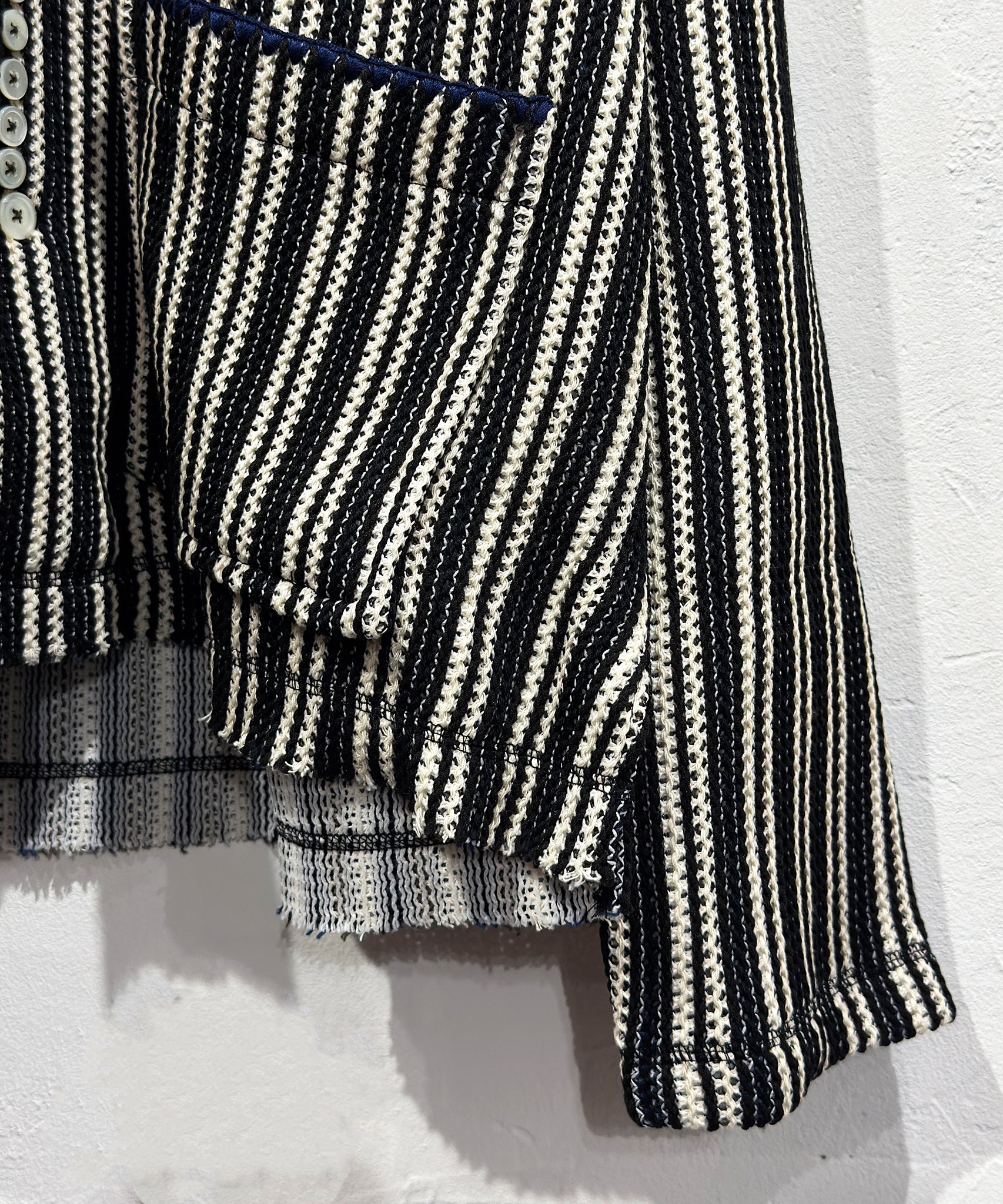 CURRENTAGE - TEXTURED STRIPE KNIT JACKET / BLACK×NATURAL