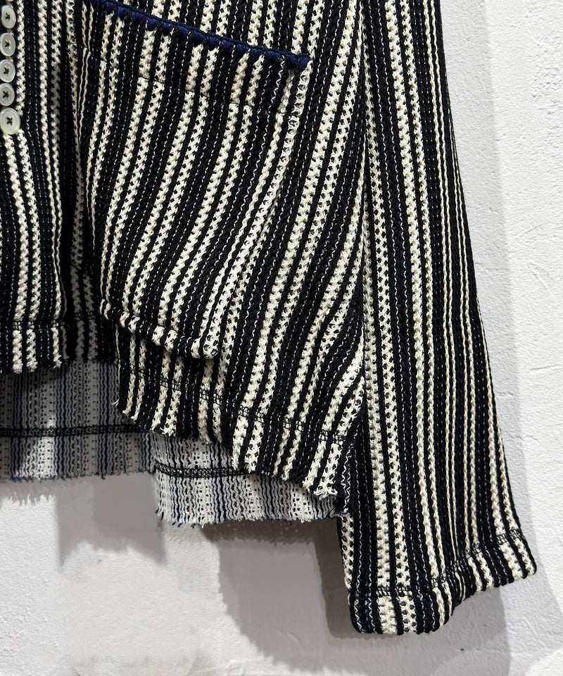 CURRENTAGE - TEXTURED STRIPE KNIT JACKET / BLACK×NATURAL