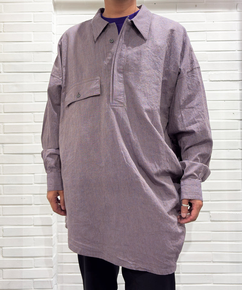 Marvine Pontiak Shirt Makers - Twist Pull Over / BLUE BROWN GINGHAM