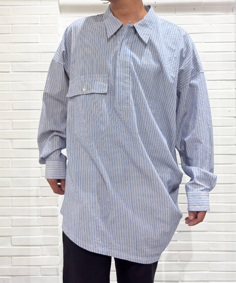 Marvine Pontiak Shirt Makers - Twist Pull Over / BLUE DOBBY STRIPE