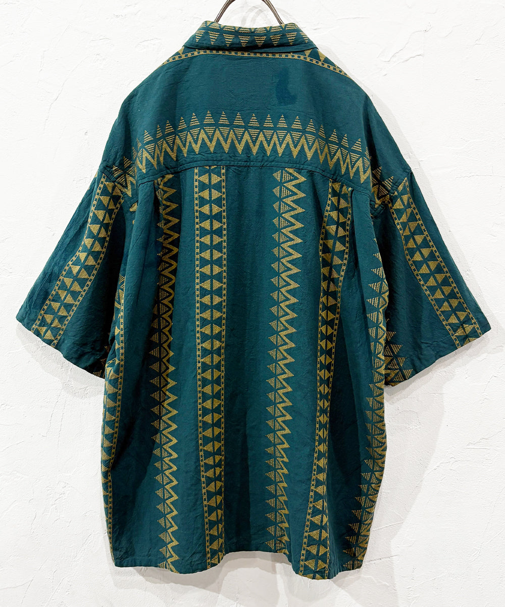 VINTAGE - SOMANI FABRIC GEOMETRIC PATTERN SHIRT GREEN