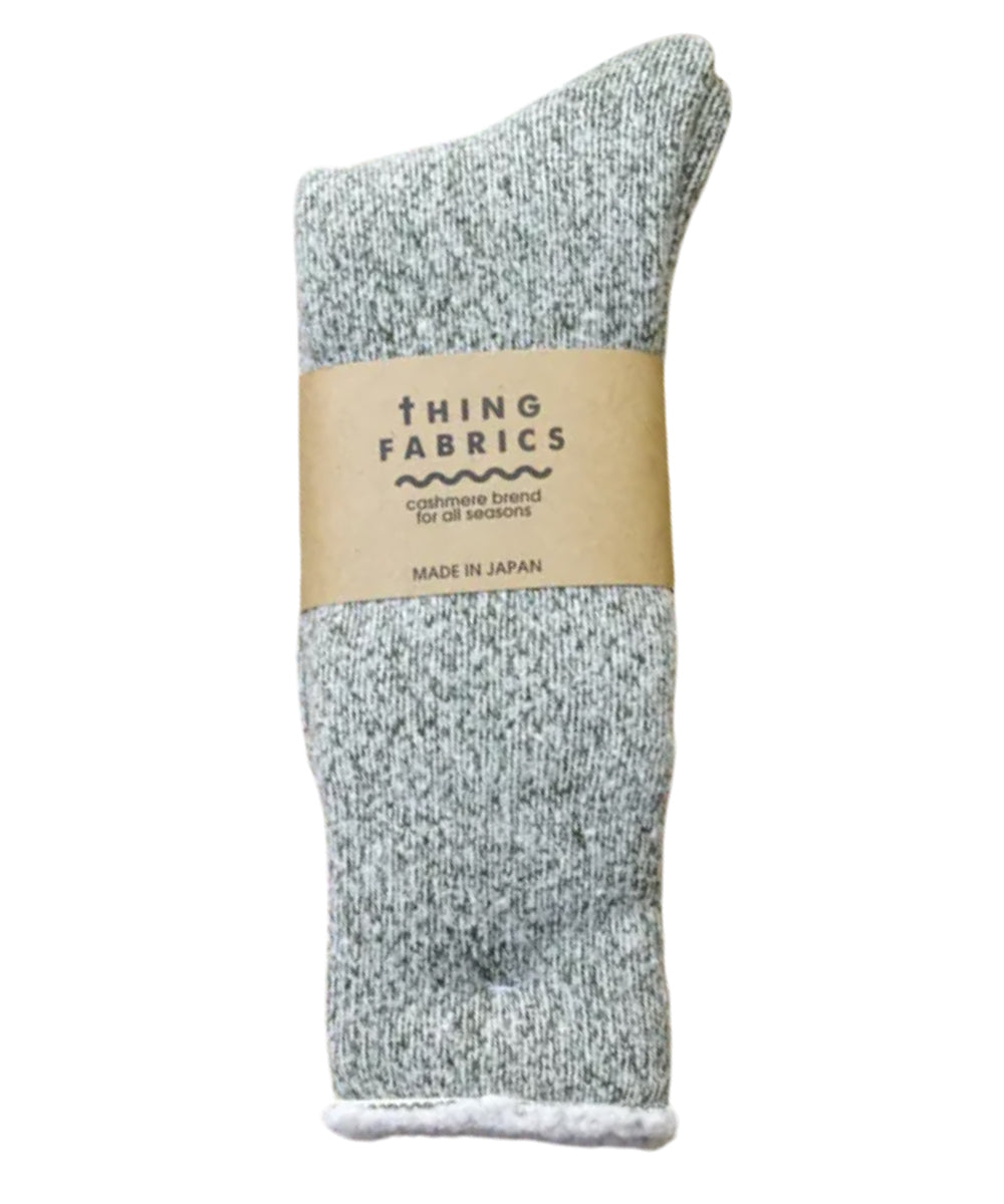 THING FABRICS - CASHMERE CAMP PLIE SOCKS / WHT-KHAKI