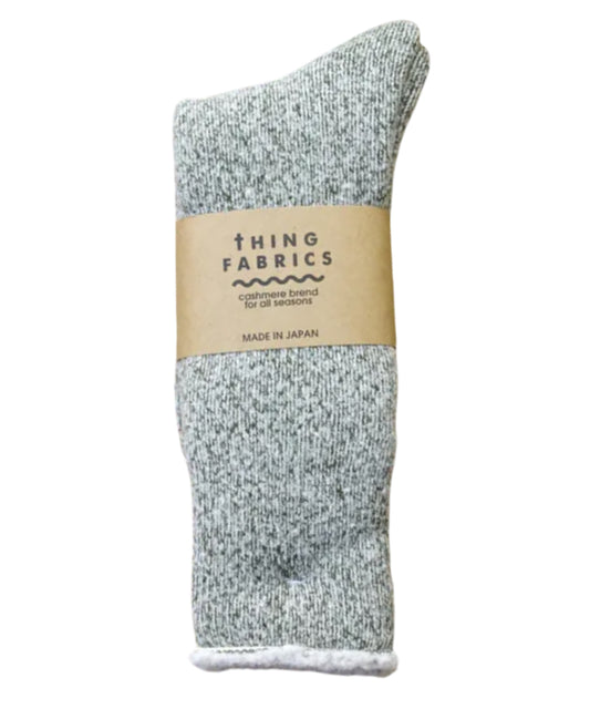 THING FABRICS - CASHMERE CAMP PLIE SOCKS / WHT-KHAKI