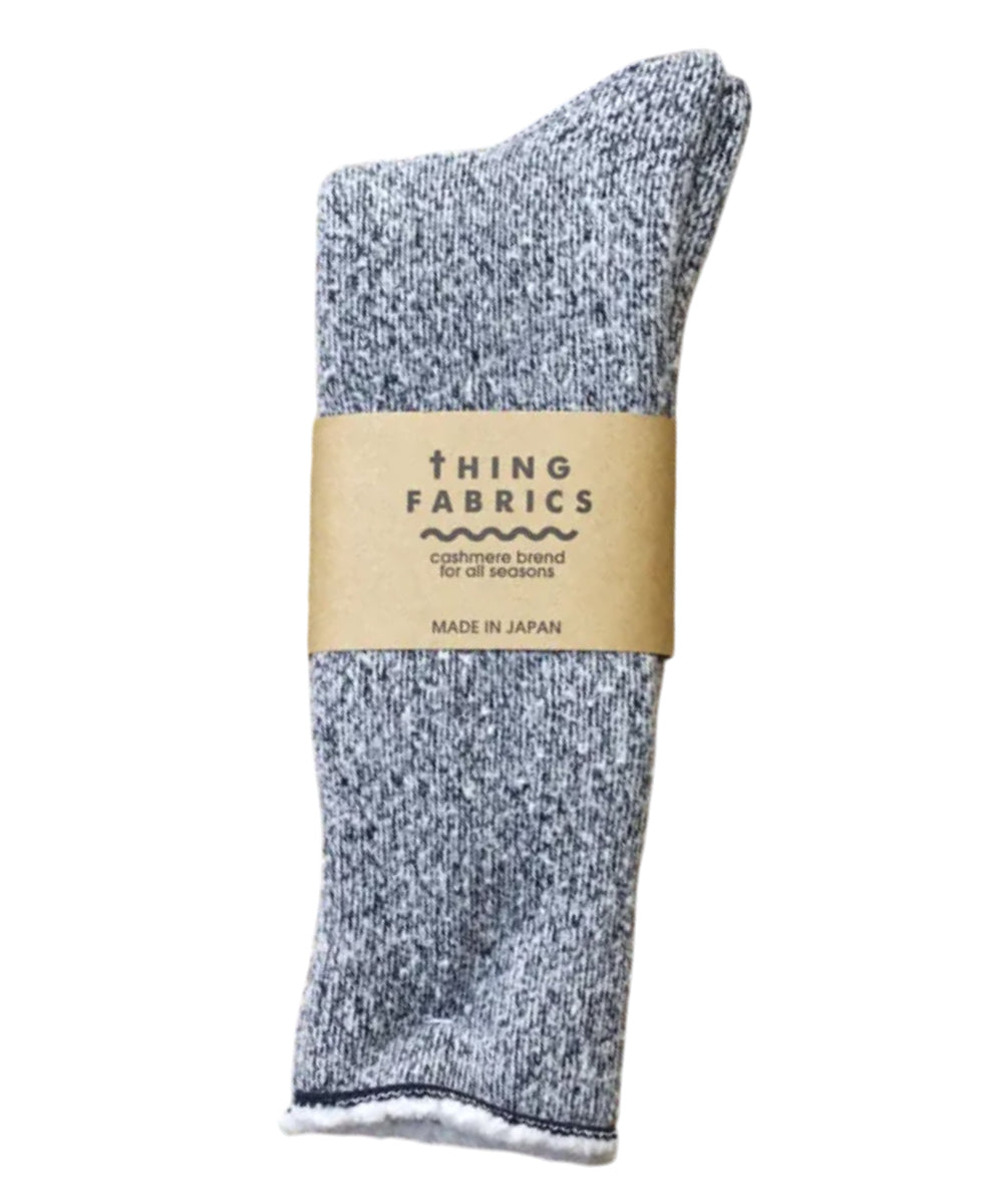 THING FABRICS - CASHMERE CAMP PLIE SOCKS / WHT-NAVY