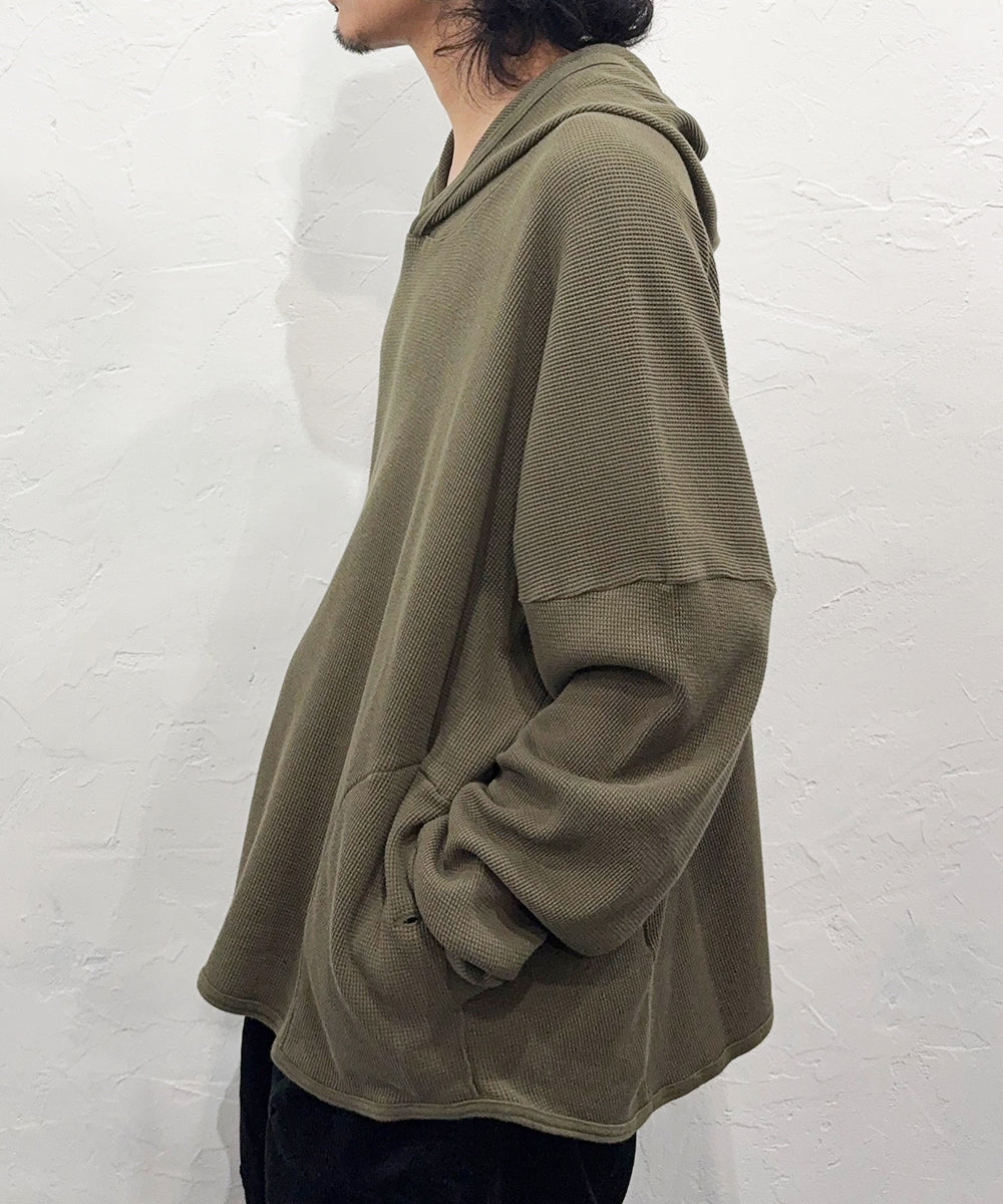 O PROJECT - WIDE FIT HOODED WAFFLE / ARMY GREEN ONLINE STORE PAGE | オー プロジェクト - ワイドフィット フーデッド ワッフル / アーミー グリーン オンライン ストア ページ 商品画像