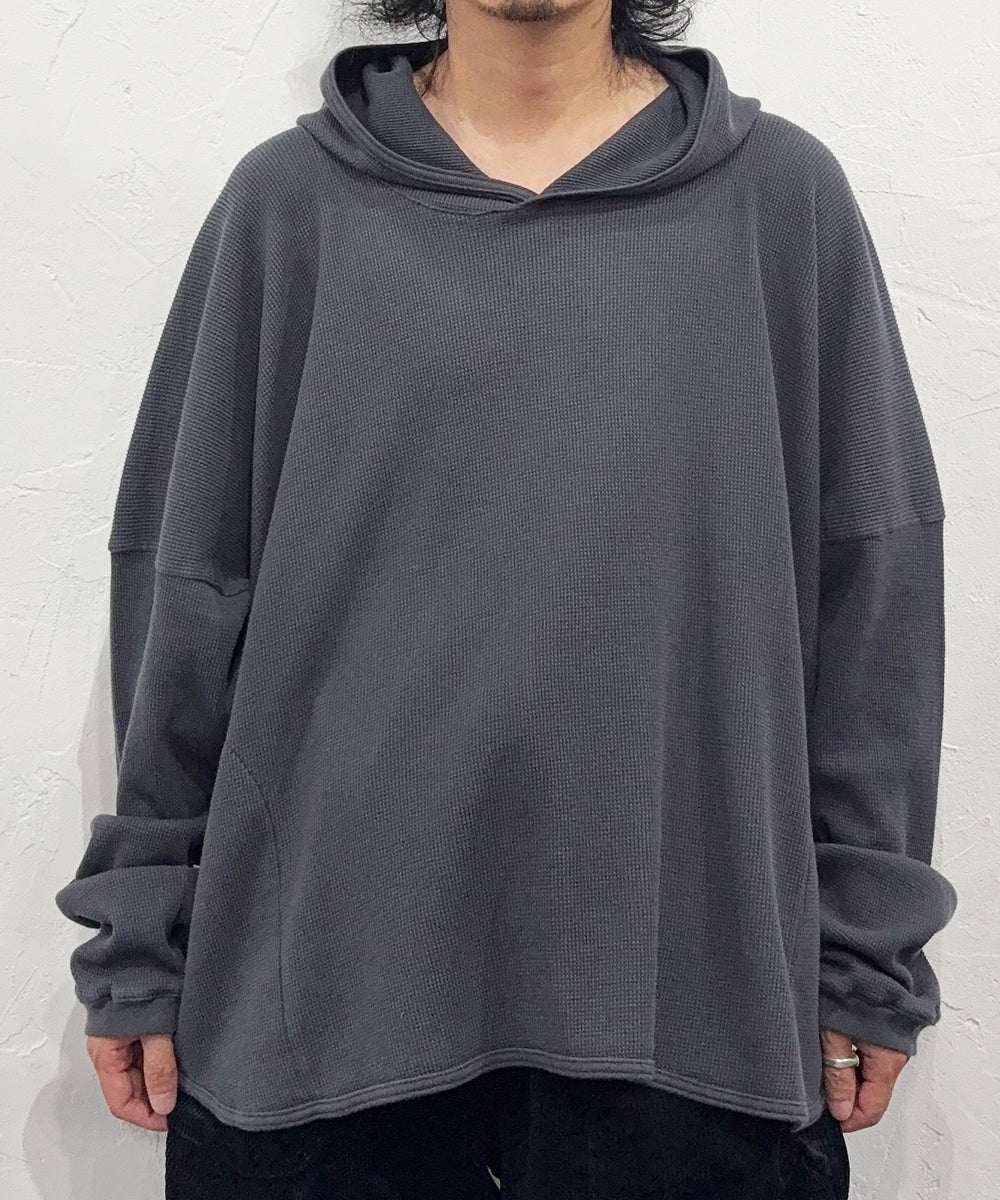 O PROJECT - WIDE FIT HOODED WAFFLE / ANTHRACITE  ONLINE STORE PAGE | オー プロジェクト - ワイドフィット フーデッド ワッフル / アンスラサイト オンライン ストア ページ 商品画像