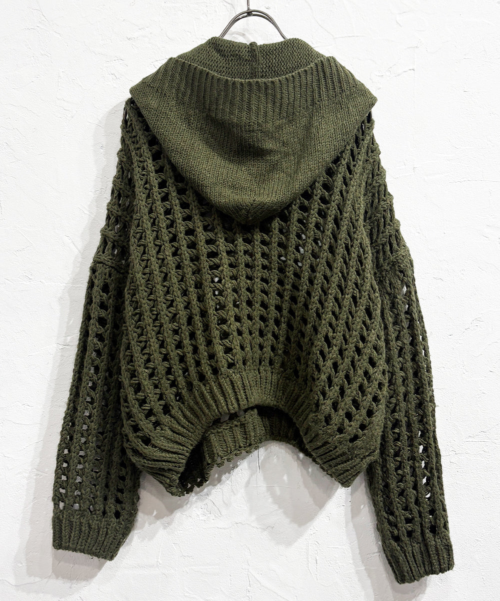 VINTAGE - CROPPED MESH KNIT HOODIE