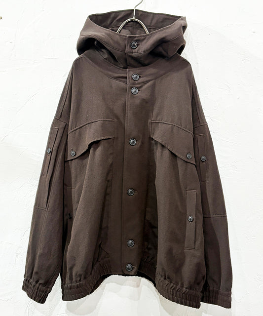 O PROJECT - HOODED BOMBER JACKET / DK BROWN