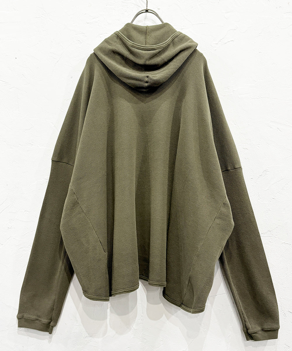 O PROJECT - WIDE FIT HOODED WAFFLE / ARMY GREEN ONLINE STORE PAGE | オー プロジェクト - ワイドフィット フーデッド ワッフル / アーミー グリーン オンライン ストア ページ 商品画像