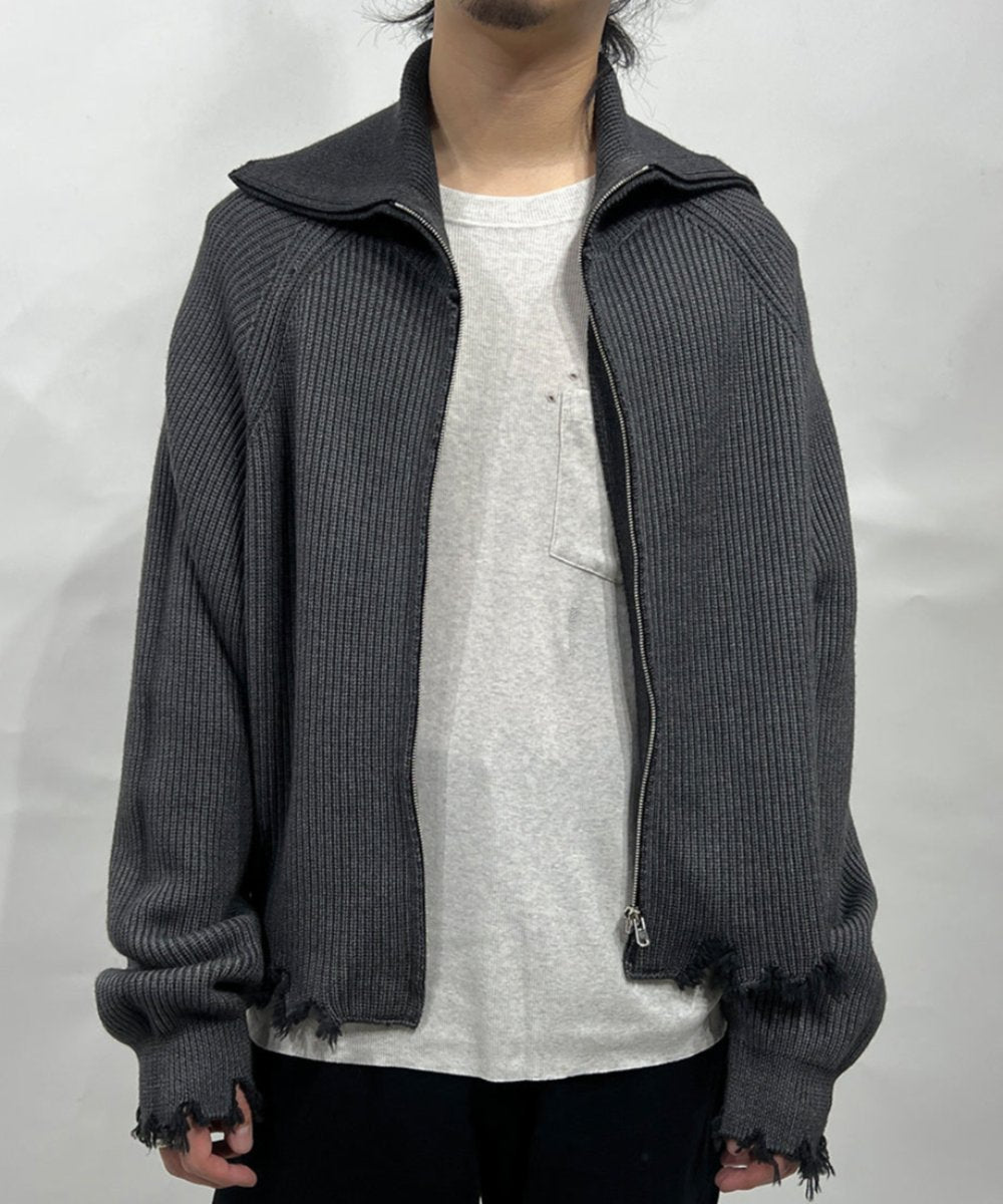 CURRENTAGE - Zip-Up Knit DARK GRAY