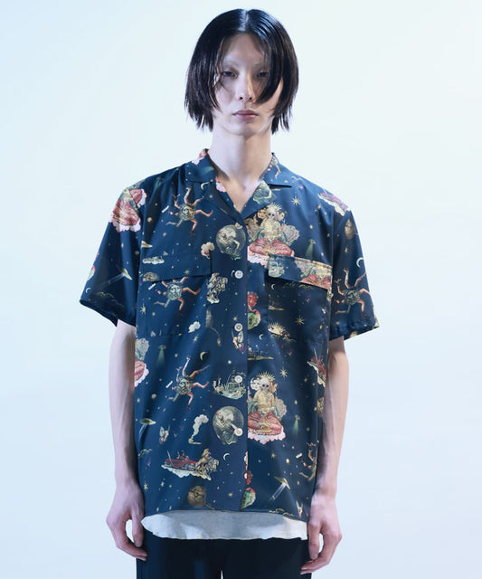 Learn from the old，know the new. - all-over pattern short sleeve shirt - DARK NAVY
