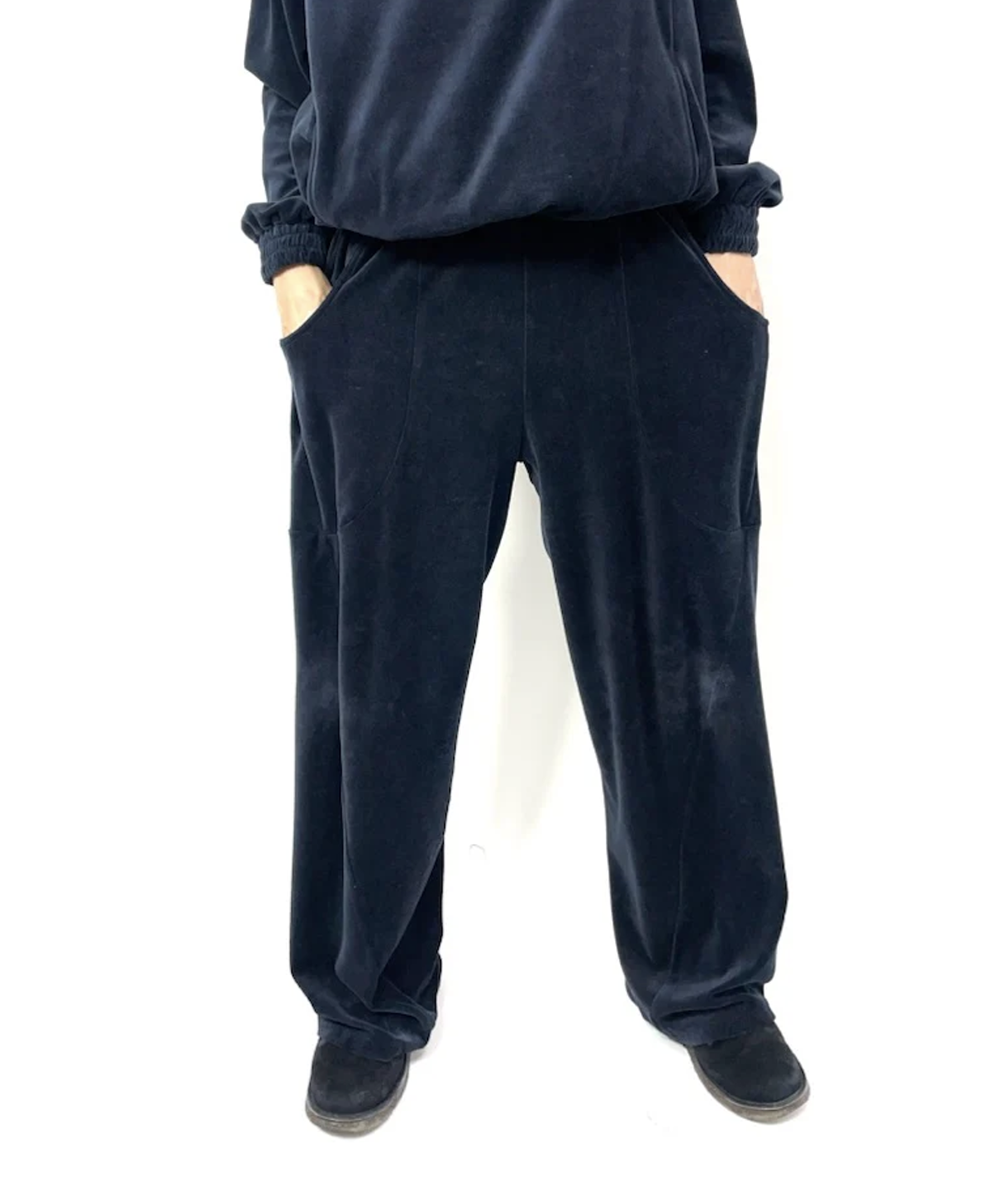 ANDER VELOUR CURVY PANTS - STEEL NAVY