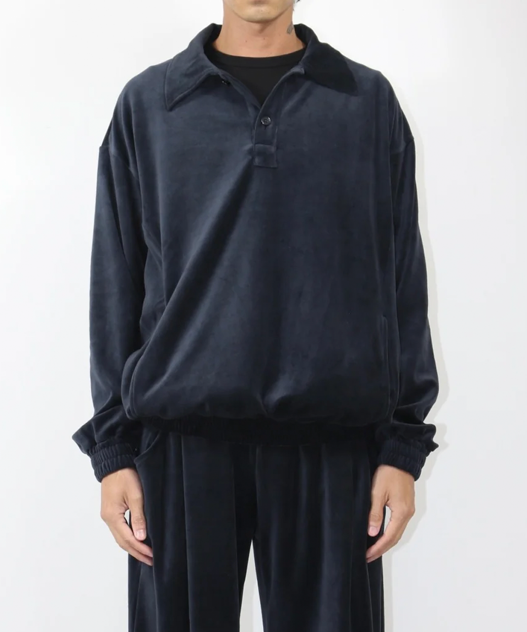 ANDER - VELOUR POLO / STEEL NAVY