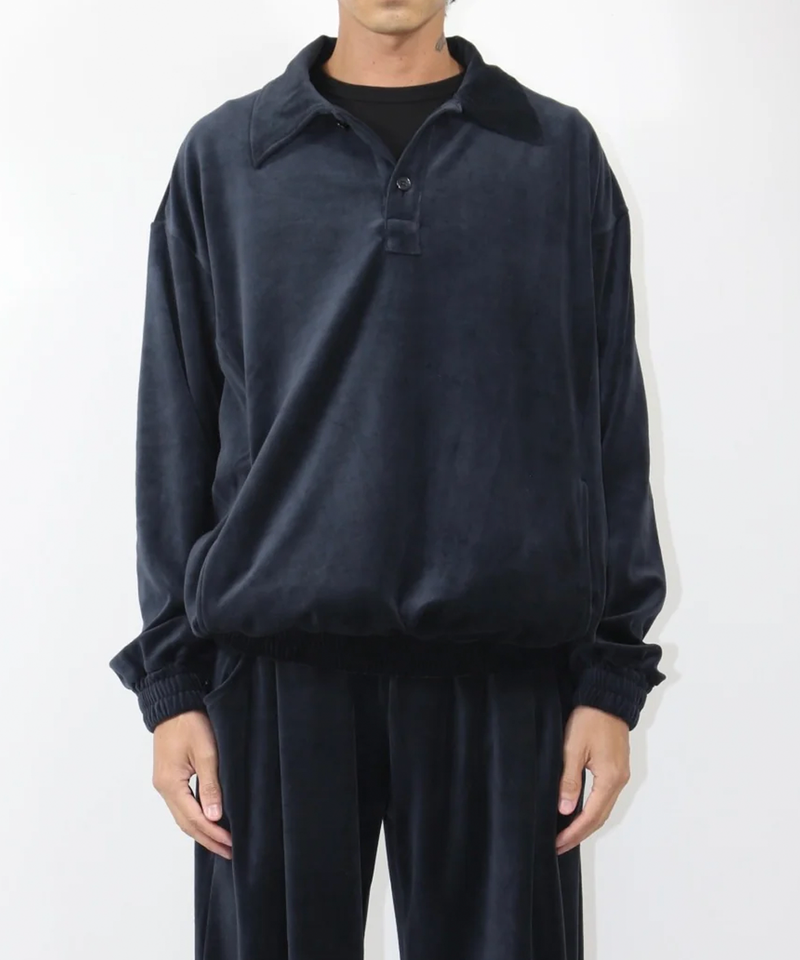 ANDER - VELOUR POLO / STEEL NAVY