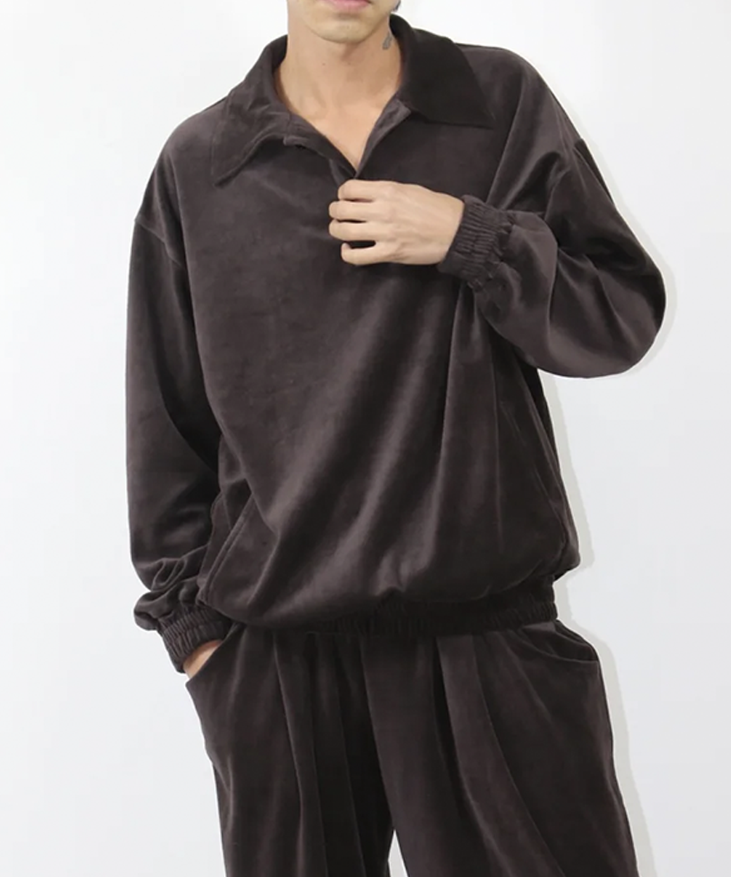 ANDER - VELOUR POLO / SHINE BROWN