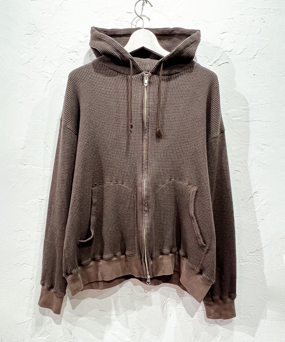 ANDER WAFFLE ZIP HOODIE - SMOKE BROWN