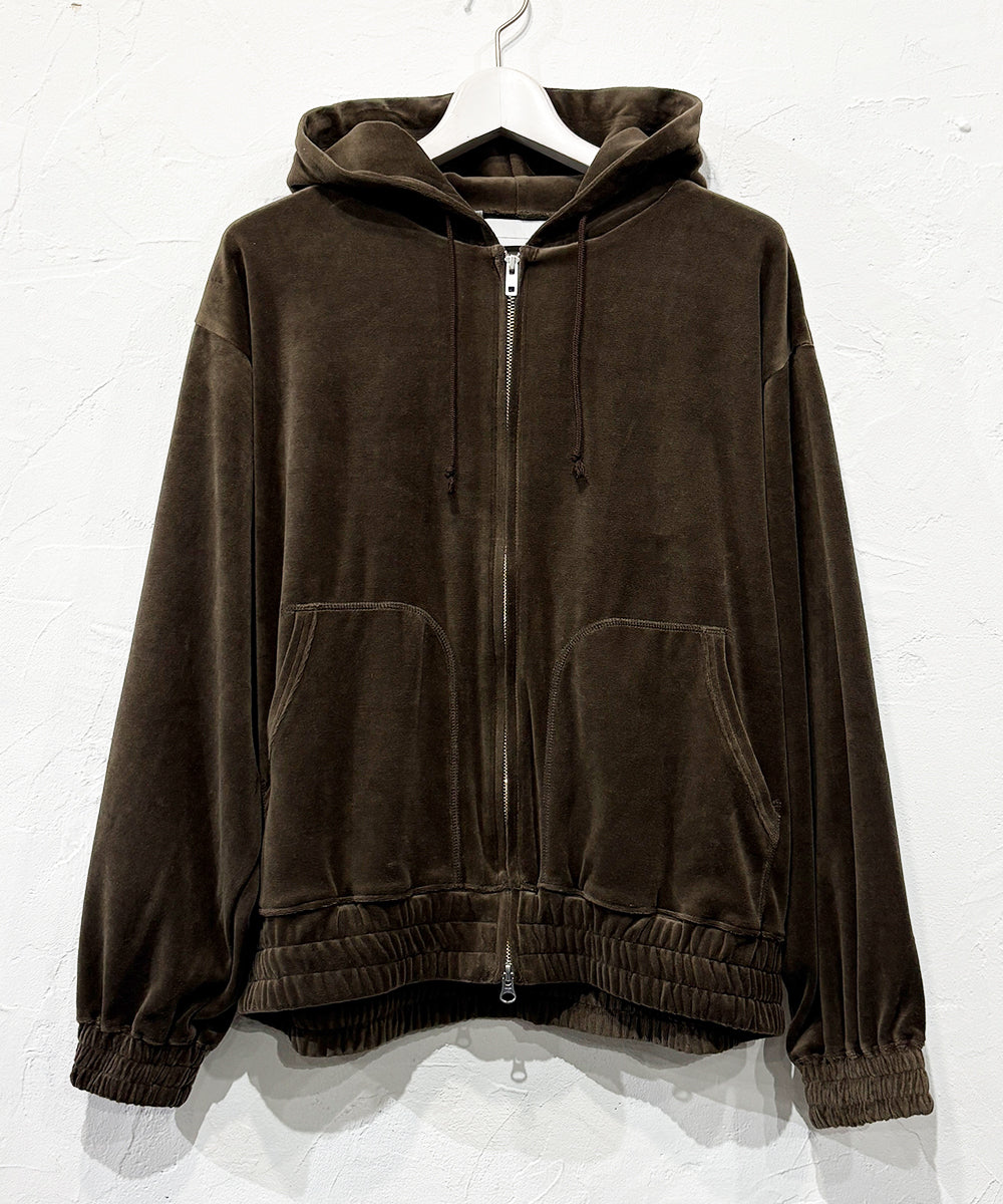 ANDER VELOUR ZIP HOODIE - DK BROWN