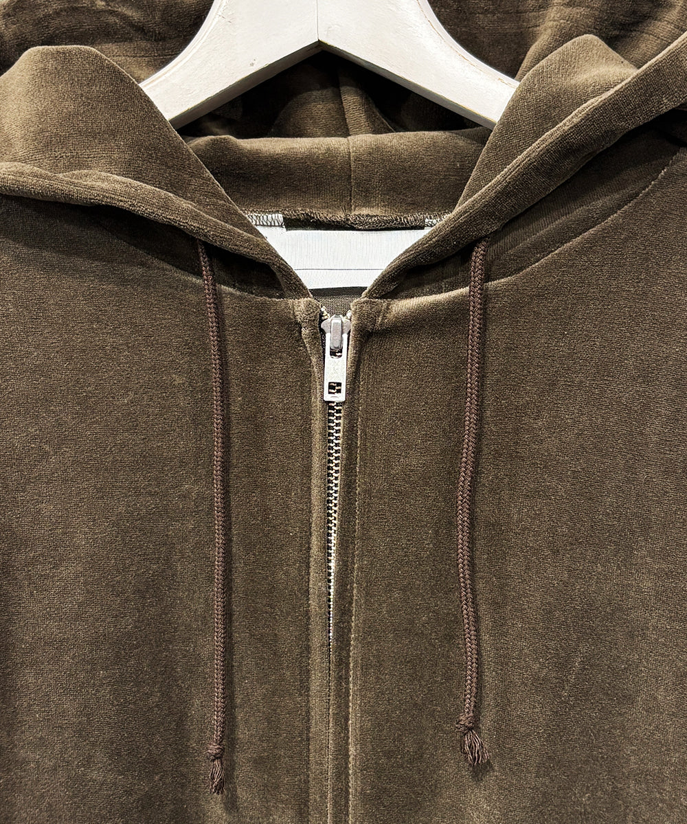 ANDER VELOUR ZIP HOODIE - DK BROWN