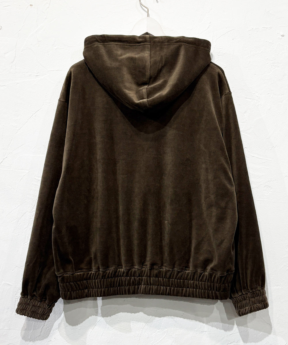 ANDER VELOUR ZIP HOODIE - DK BROWN