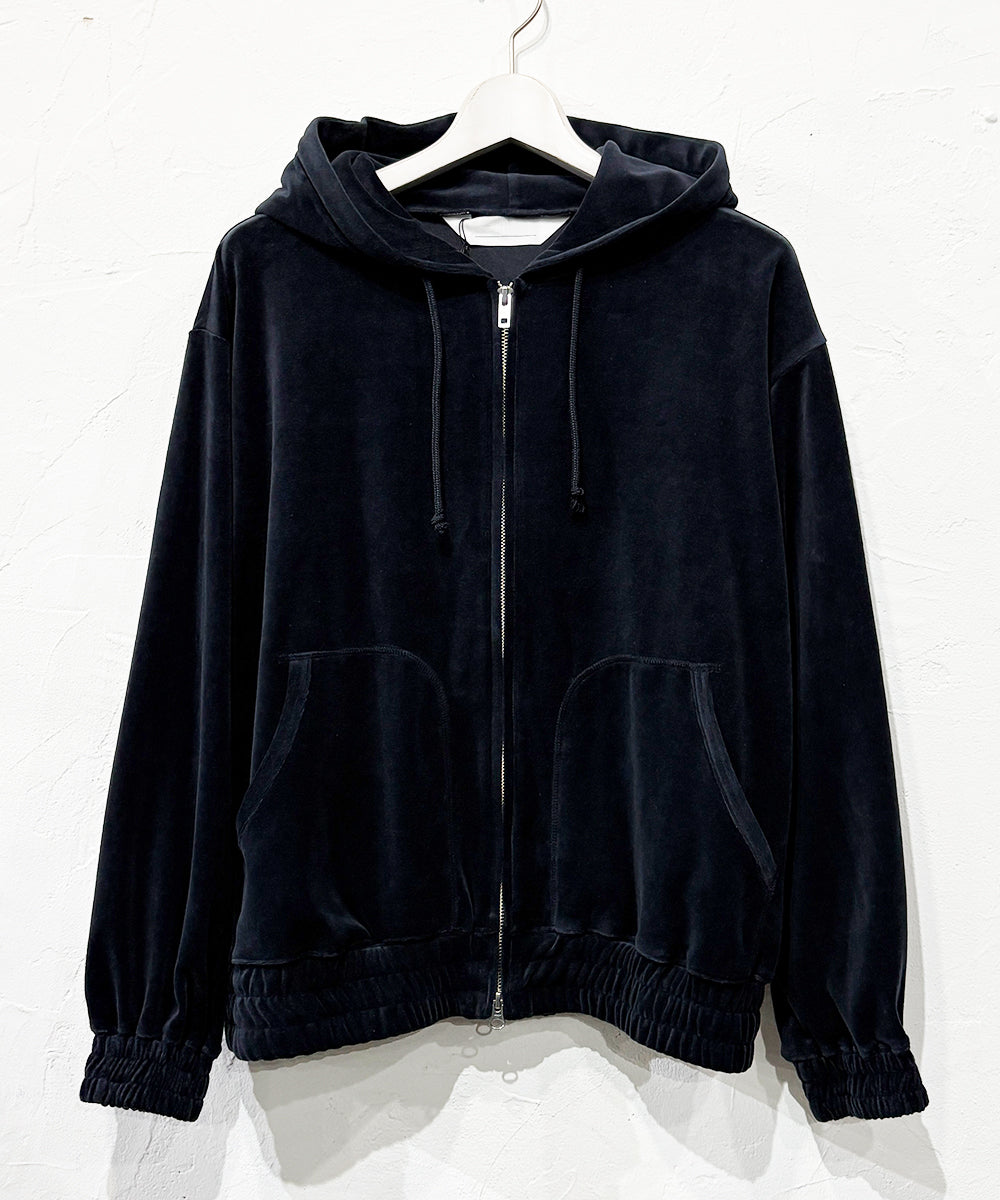 ANDER VELOUR ZIP HOODIE - STEEL NAVY