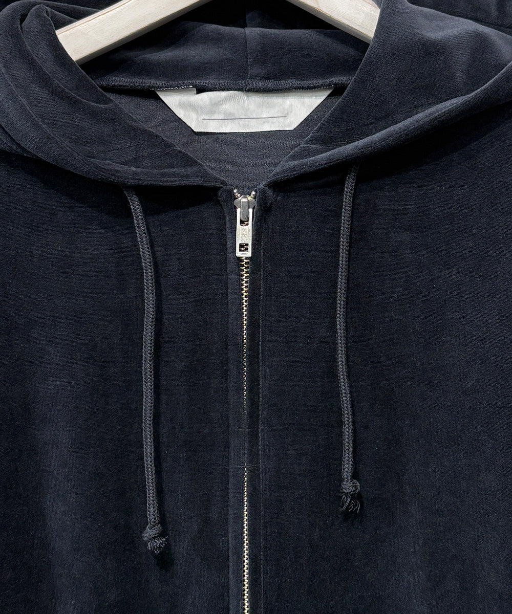 ANDER VELOUR ZIP HOODIE - STEEL NAVY