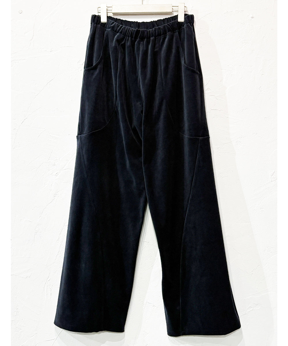 ANDER VELOUR CURVY PANTS - STEEL NAVY