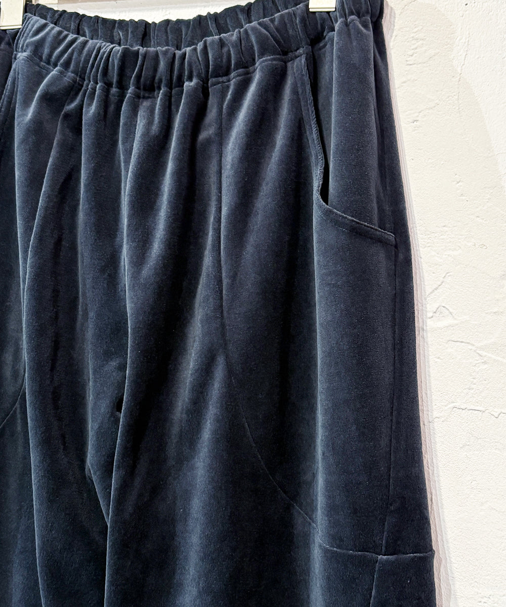 ANDER VELOUR CURVY PANTS - STEEL NAVY