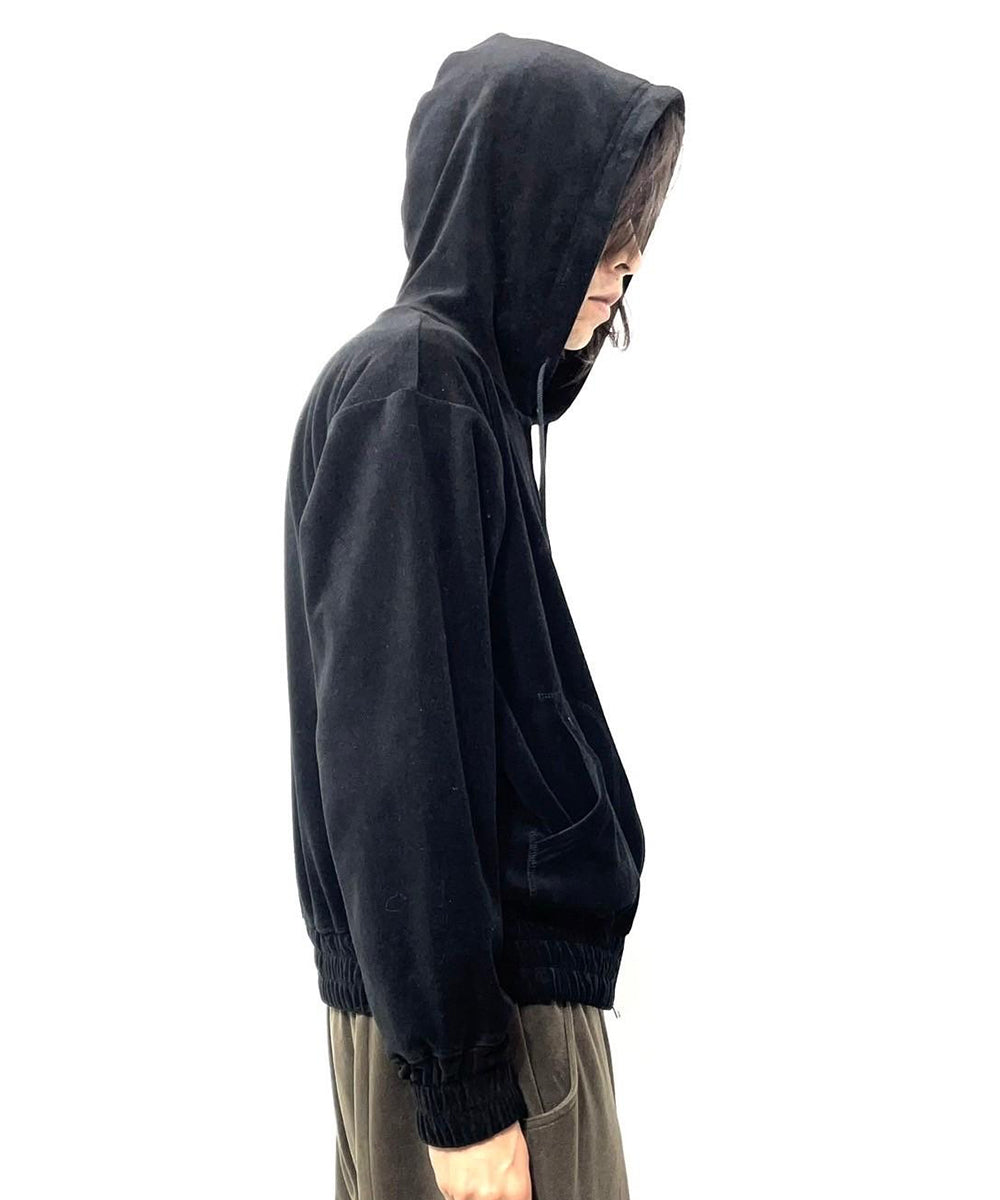 ANDER VELOUR ZIP HOODIE - BLACK