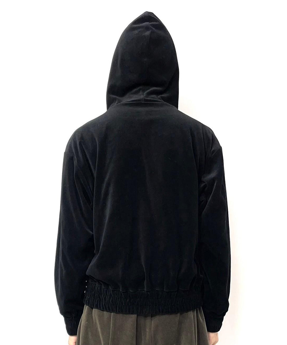 ANDER VELOUR ZIP HOODIE - STEEL NAVY