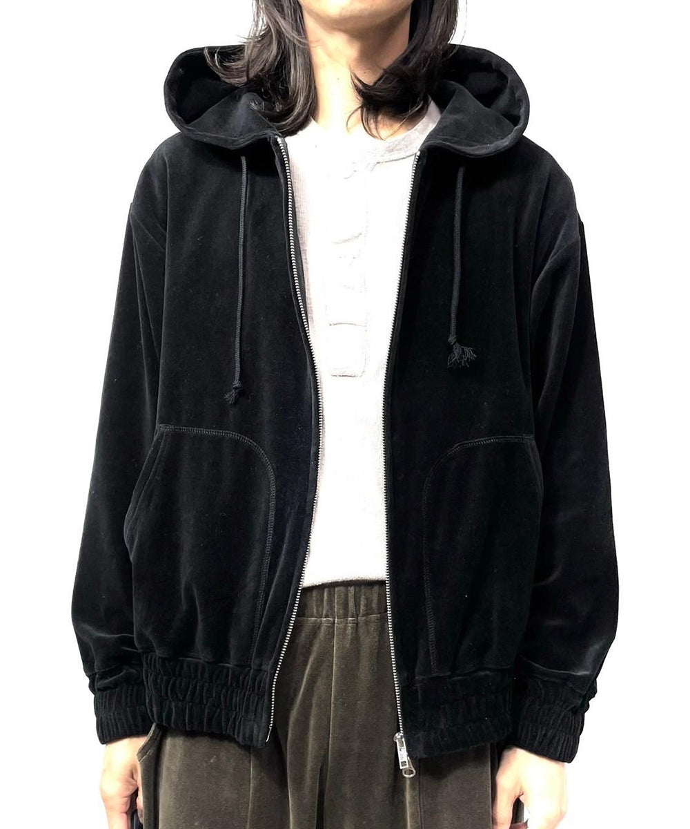 ANDER VELOUR ZIP HOODIE - DK BROWN