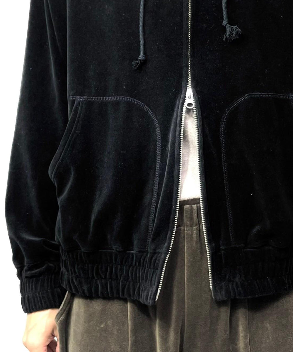 ANDER VELOUR ZIP HOODIE - DK BROWN