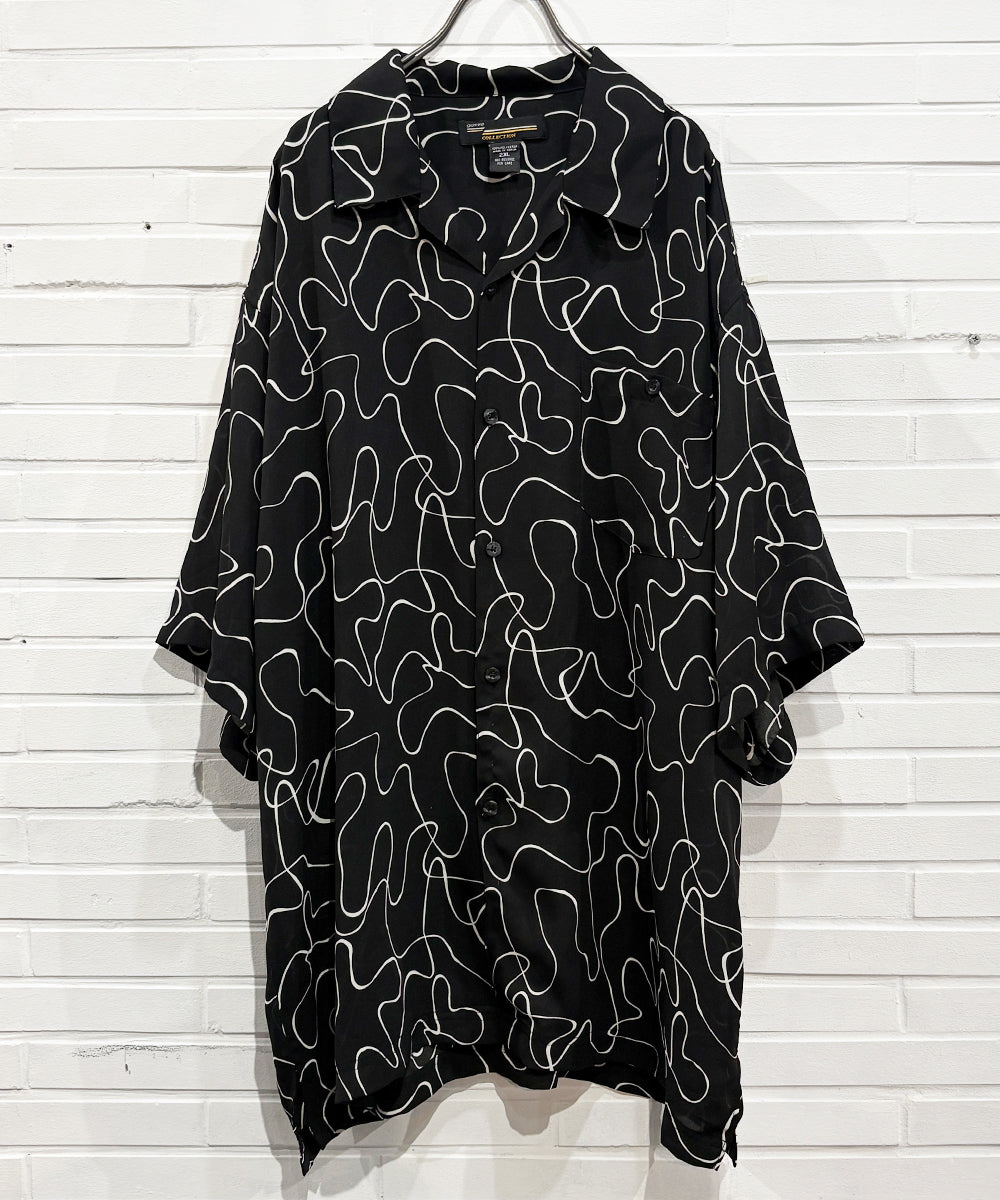 VINTAGE - WAVE PATTERN CHIFFON OPEN-COLLAR SHIRT