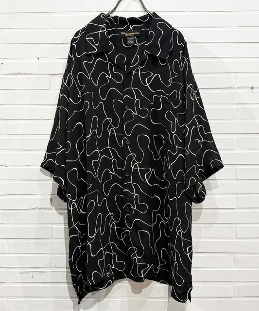 VINTAGE - WAVE PATTERN CHIFFON OPEN-COLLAR SHIRT