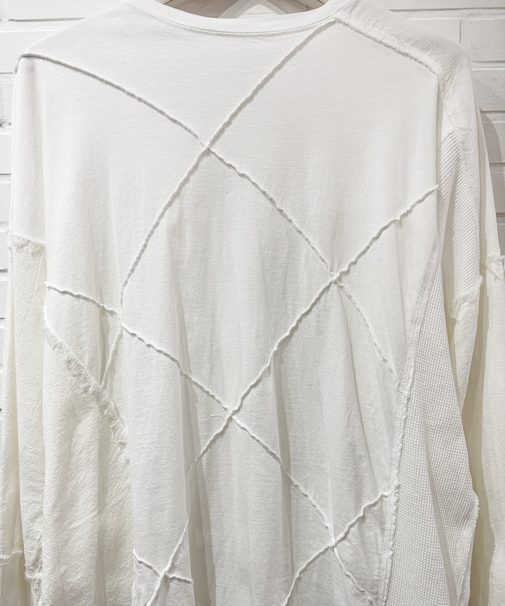 CURRENTAGE - Patchwork jersey long T-shirt WHITE