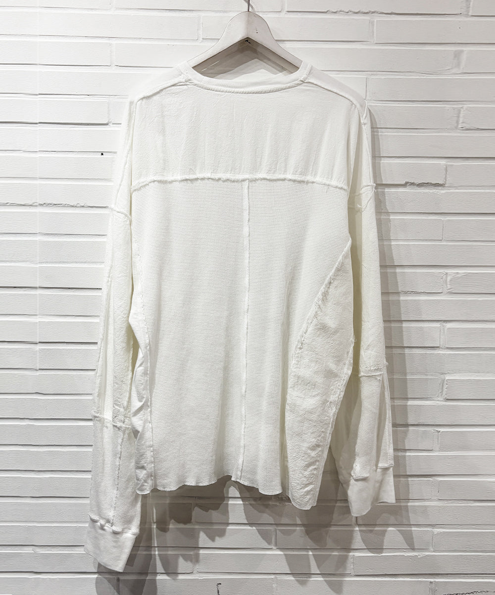 CURRENTAGE - Patchwork jersey long T-shirt WHITE