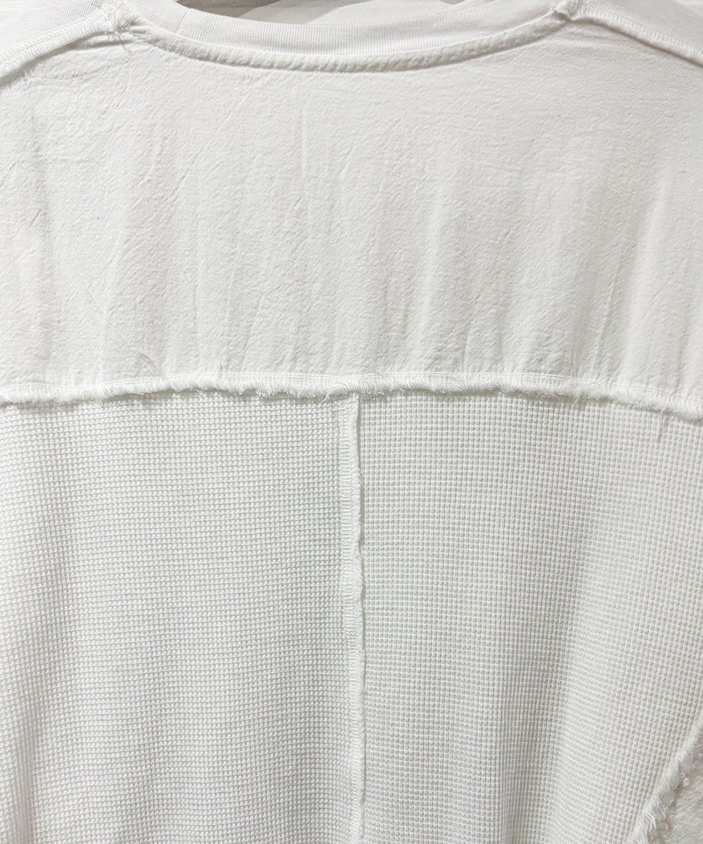 CURRENTAGE - Patchwork jersey long T-shirt WHITE