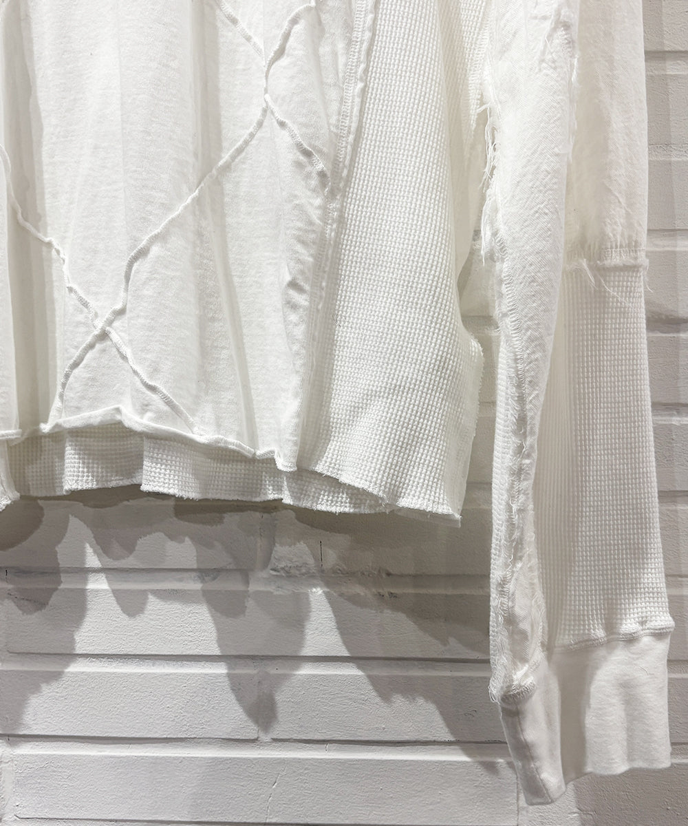 CURRENTAGE - Patchwork jersey long T-shirt WHITE