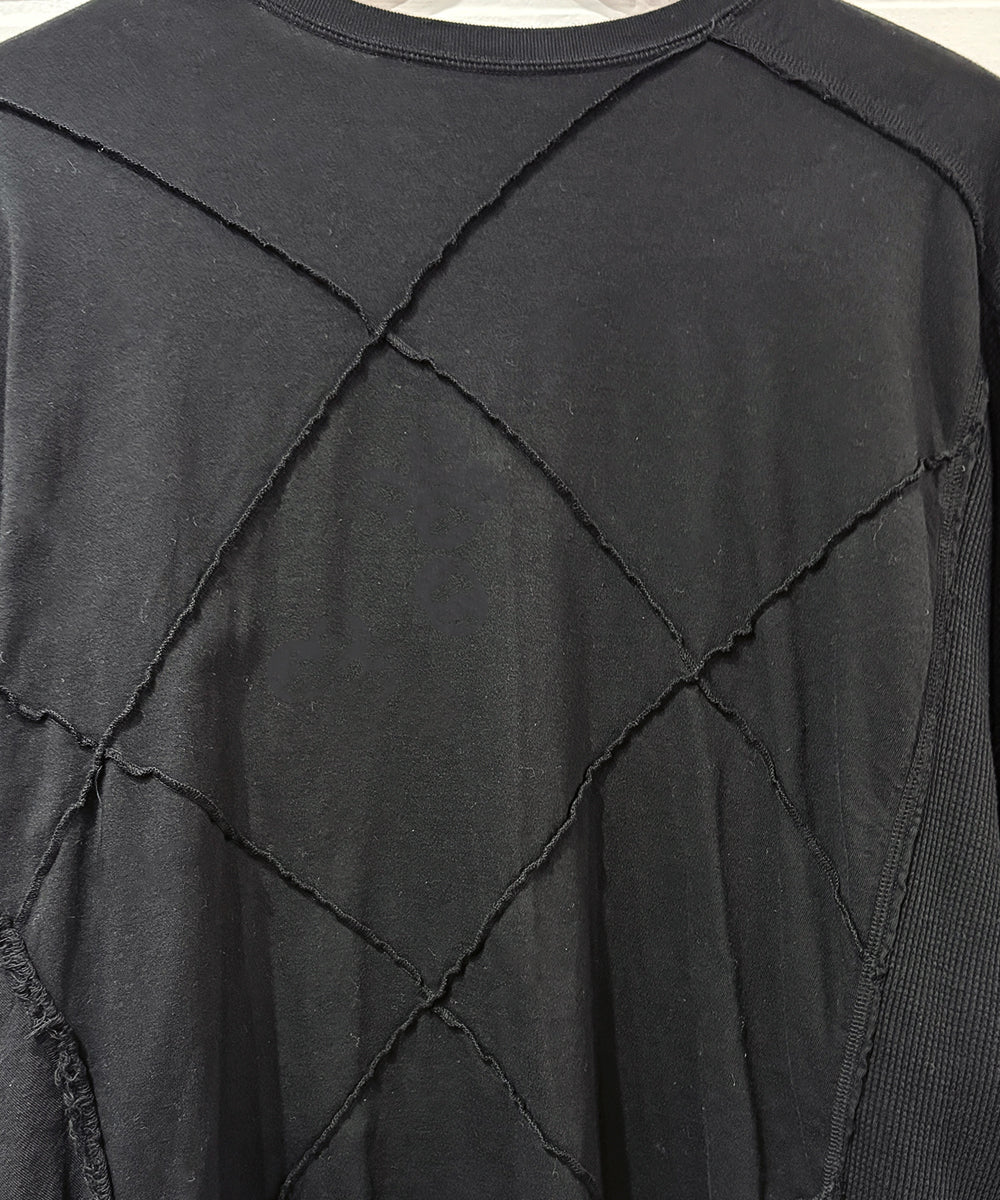 CURRENTAGE - Patchwork jersey long T-shirt BLACK