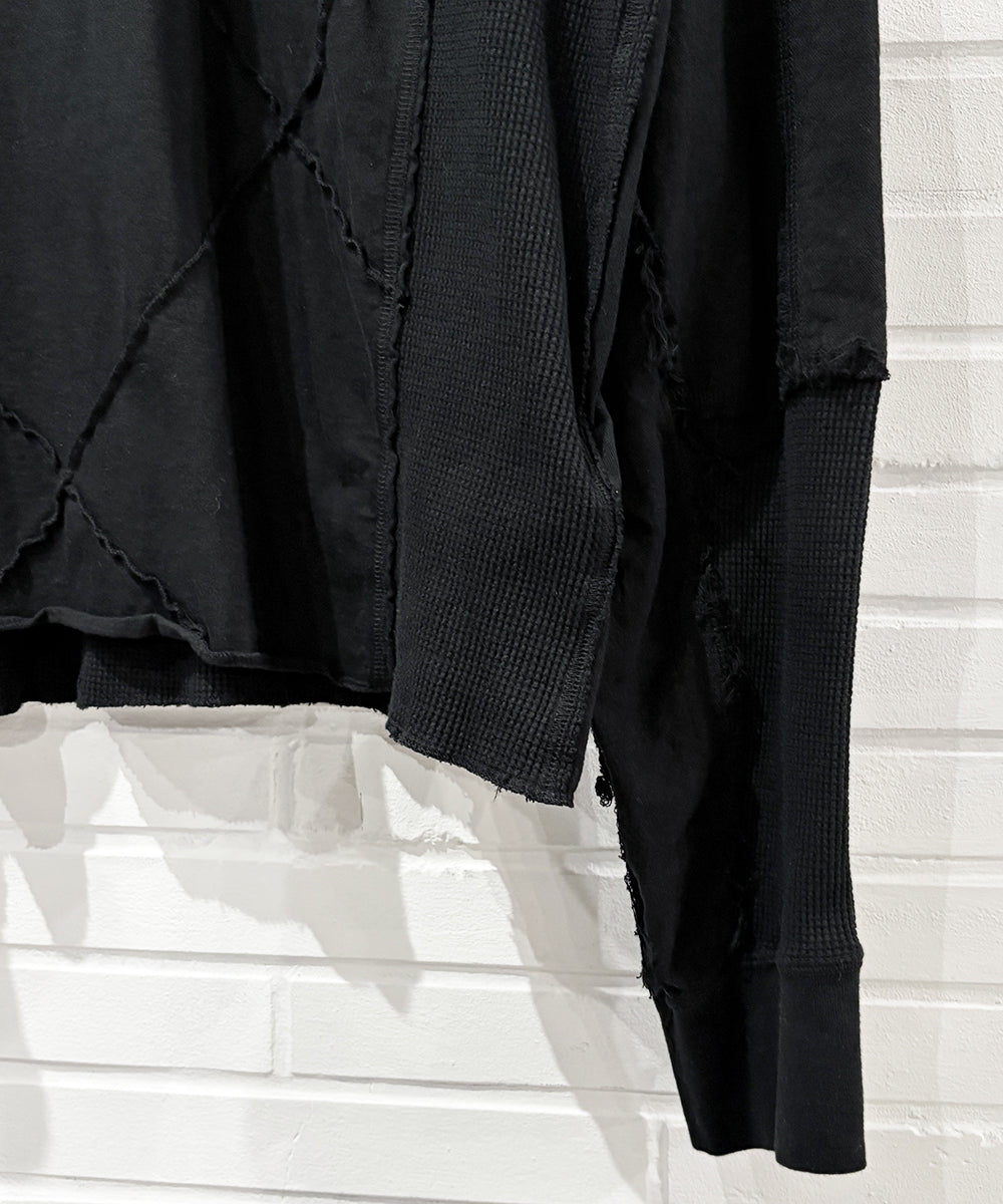 CURRENTAGE - Patchwork jersey long T-shirt BLACK