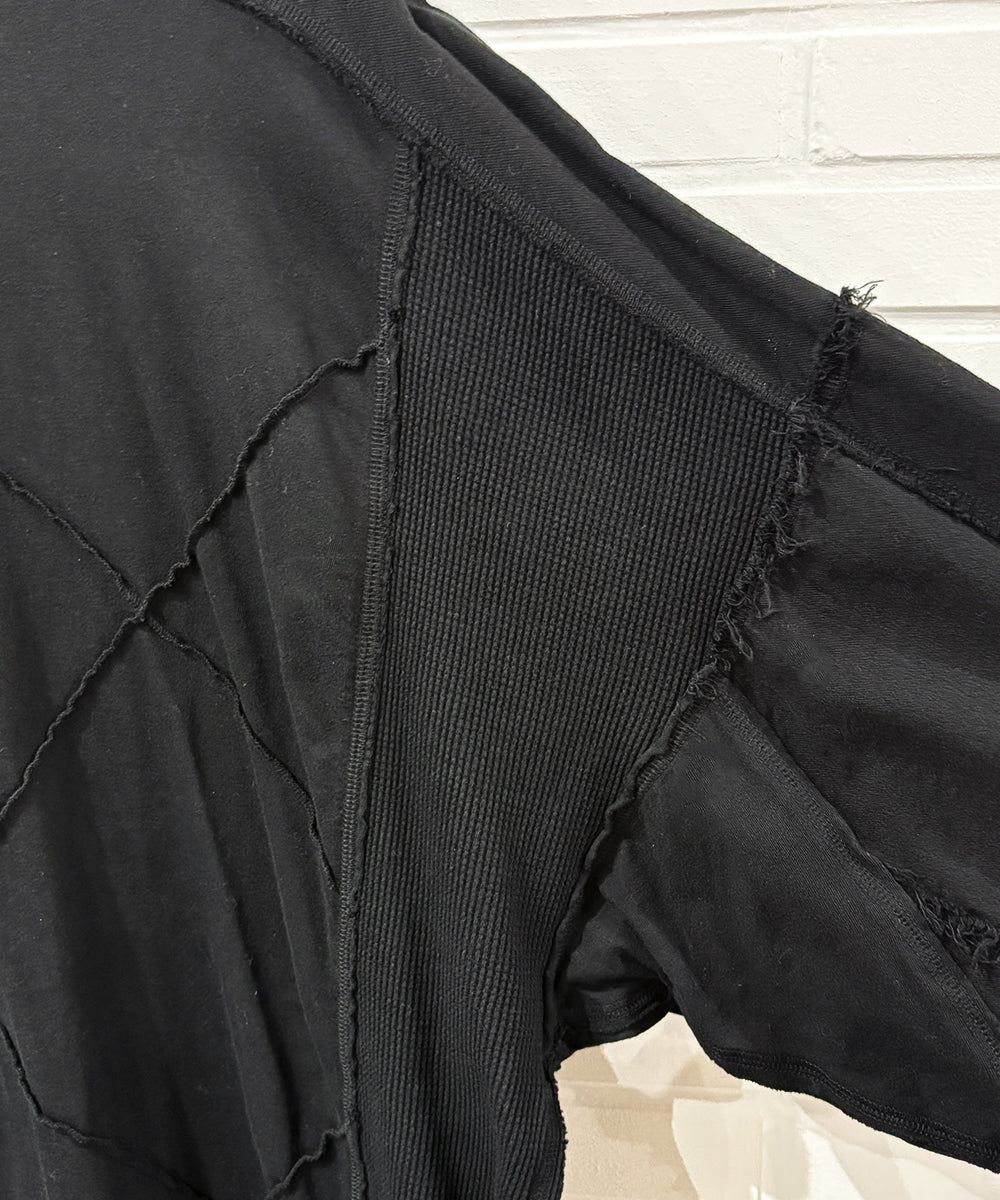 CURRENTAGE - Patchwork jersey long T-shirt BLACK