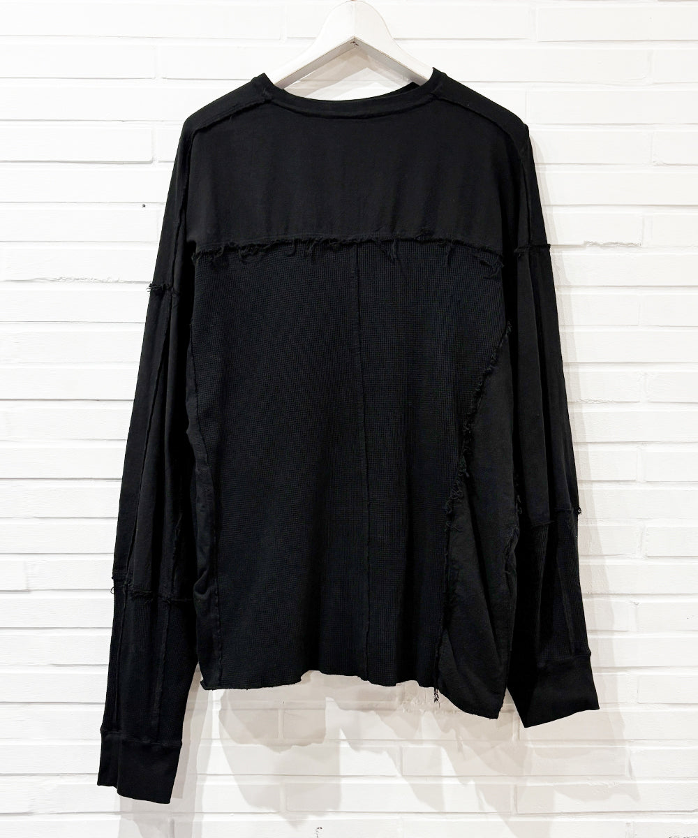 CURRENTAGE - Patchwork jersey long T-shirt BLACK