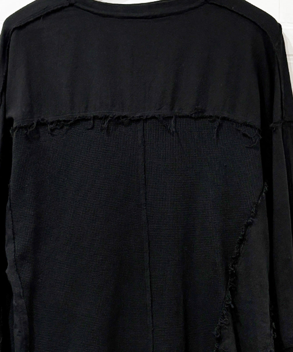 CURRENTAGE - Patchwork jersey long T-shirt BLACK