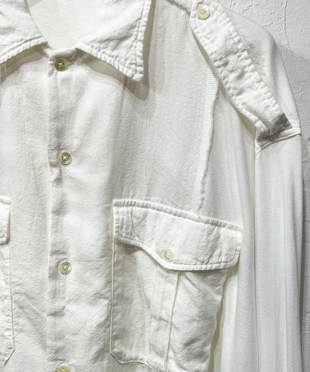 CURRENTAGE - Patchwork Flap Shirt WHITE