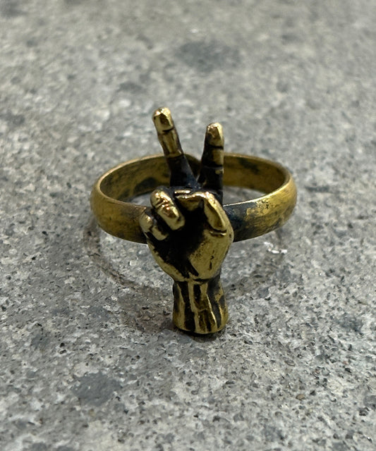 FRAG - BRASS「HAND SIGN PEACE」RING