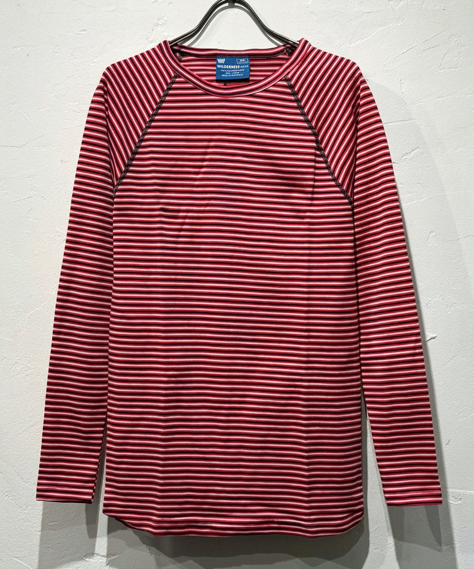 WILDERNESS WEAR - POLYPRO +190 L/S CREW STRIPE / NAVY×NEW RED×WHITE