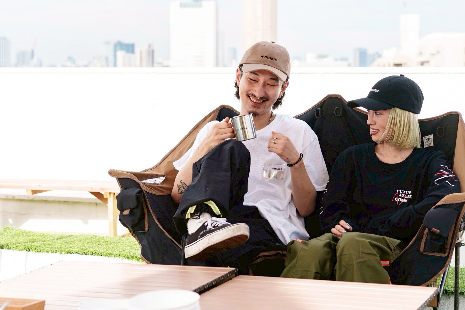 +music  Apparel "Future Nature" - Enbroidered +music cap / Sand ONLINE STORE PAGE | プラスミュージック アパレル “フューチャー ネイチャー” - エンブロイダード プラスミュージック キャップ / サンド オンライン ストア ページ 商品画像