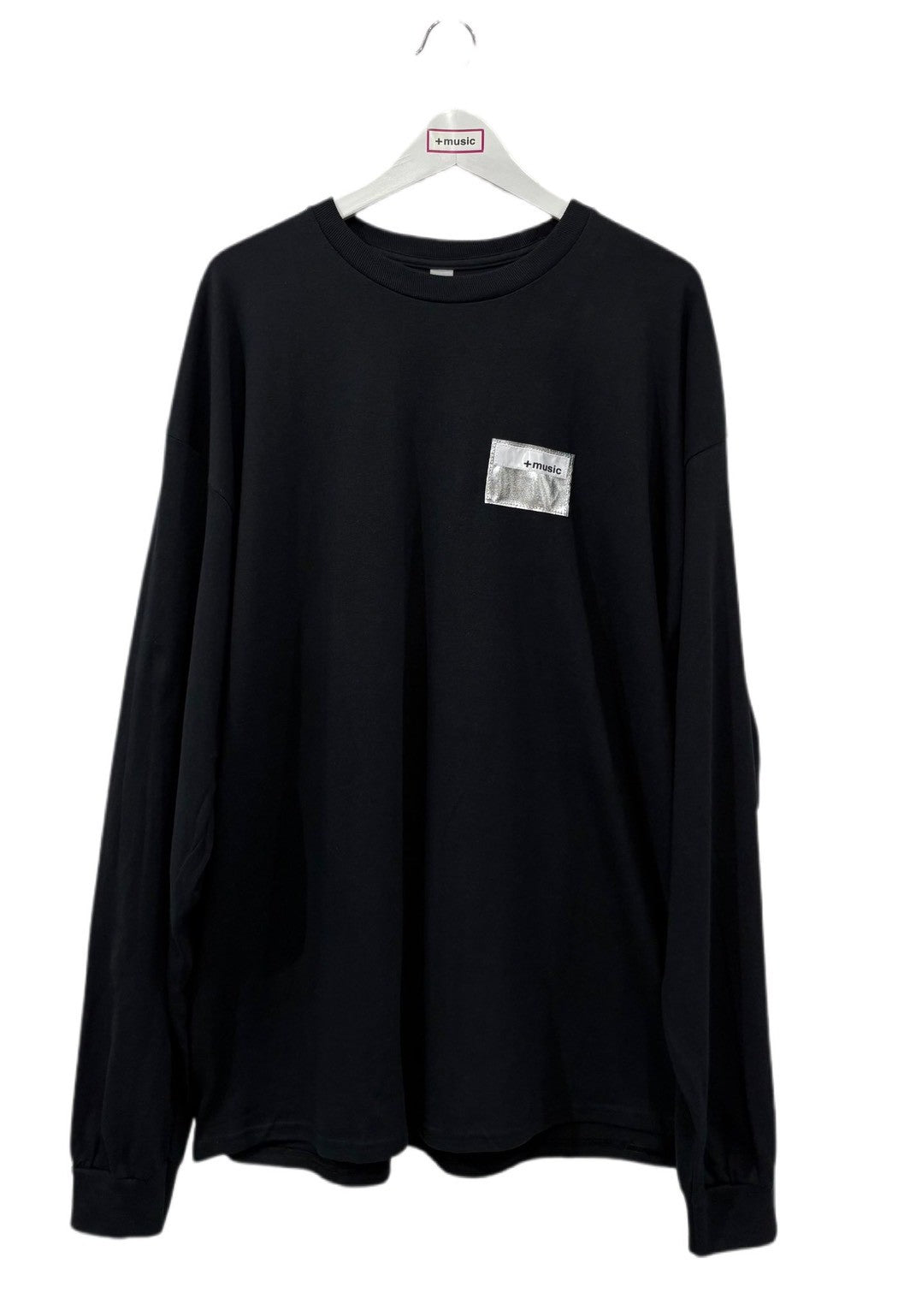 +music  Apparel “Future Nature” - Silver patch logo standard long sleeve / Black T-shirt ONLINE STORE PAGE| プラスミュージック アパレル “フューチャー ネイチャー“-シルバー パッチ ロゴ スタンダード ロング スリーブ ティーシャツ / ブラック オンライン ストア ページ 商品画像