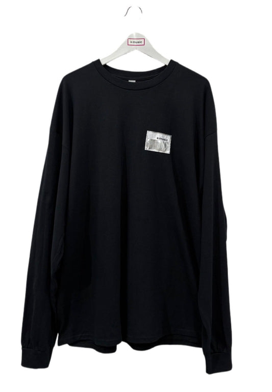 +music  Apparel “Future Nature” - Silver patch logo standard long sleeve / Black T-shirt ONLINE STORE PAGE| プラスミュージック アパレル “フューチャー ネイチャー“-シルバー パッチ ロゴ スタンダード ロング スリーブ ティーシャツ / ブラック オンライン ストア ページ 商品画像